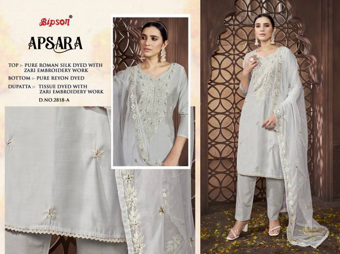 Apsara 2818 By Bipson Roman Silk Embroidery Dress Material Wholesale Market In Surat 	